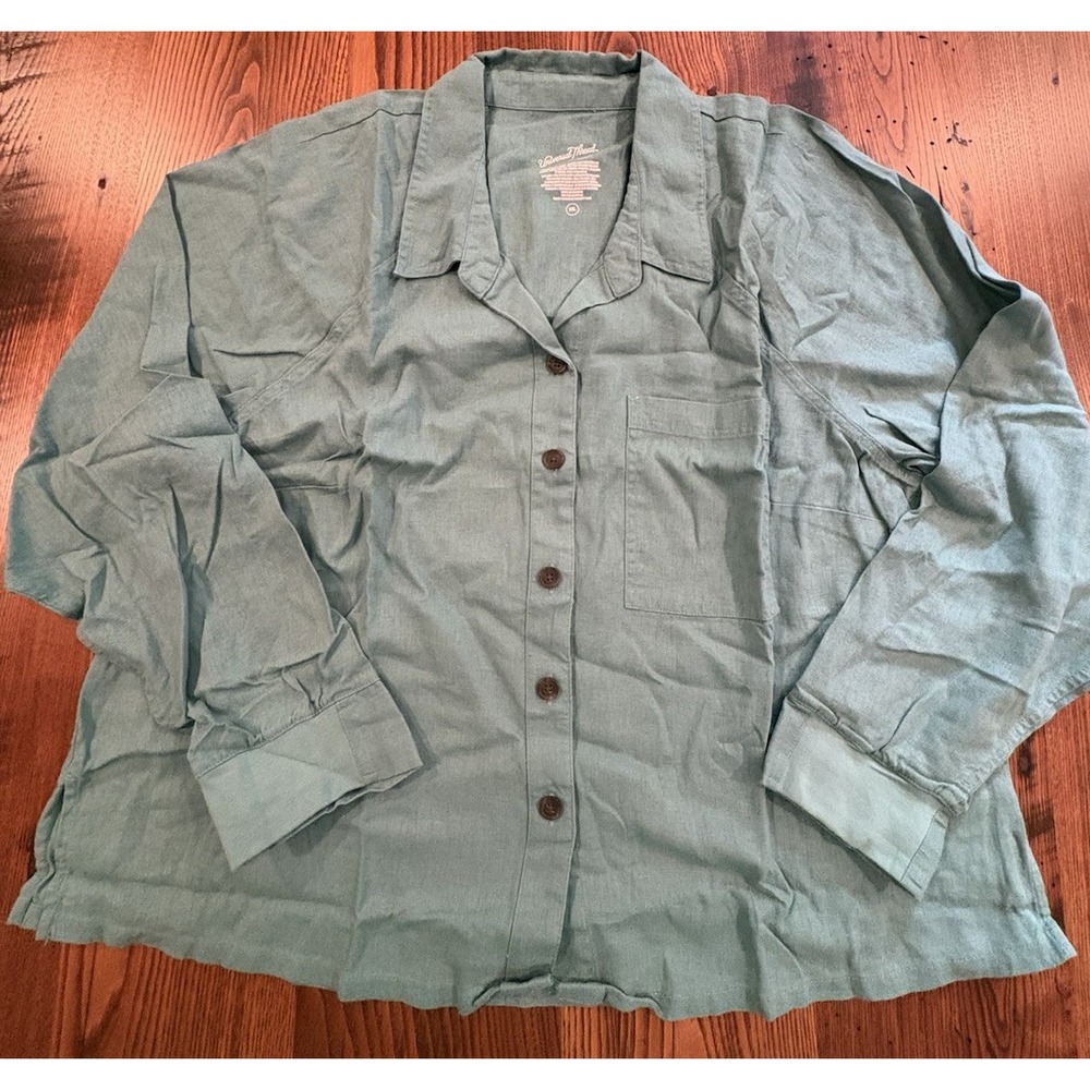 Universal Thread Women's Linen Blend Cropped Long Sleeve Shirt Green 2XL NWT